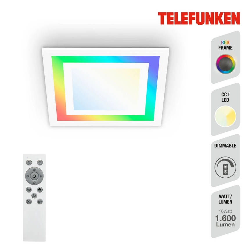 Telefunken 318706TF - Ρυθμιζόμενο πάνελ LED RGBW/18W/230V 3000-6500K + τηλεχειριστήριο