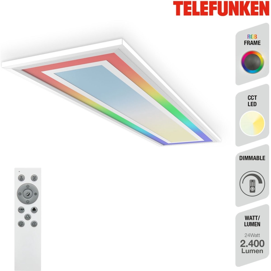 Telefunken 318906TF - LED RGBW Ρυθμιζόμενο φωτιστικό οροφής LED/24W/230V 3000-6500K 25x100 cm + τηλεχειριστήριο