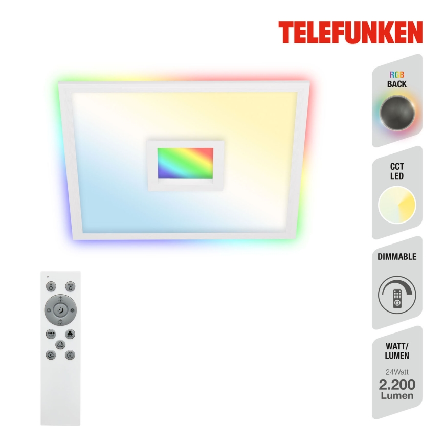 Telefunken 319406TF - RGBW Φωτιστικό οροφής dimming LED/24W/230V 2700-6500K λευκό + τηλεχειριστήριο