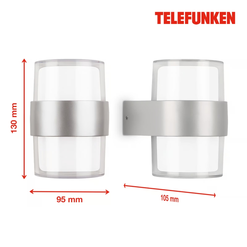 Telefunken 320404TF - Επιτοίχιο φωτιστικό LED για εξωτερικούς χώρους 2xLED/8W/230V IP44 ματ χρώμιο