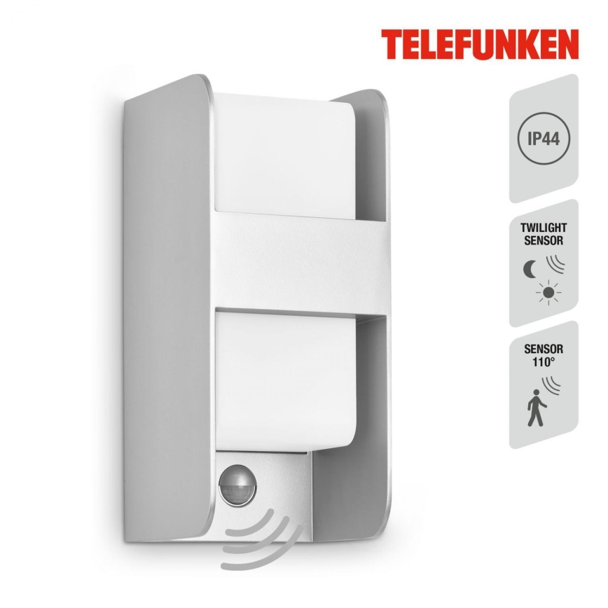 Telefunken 321104TF - Φωτιστικό τοίχου εξωτερικού χώρου με αισθητήρα 1xE27/12W/230V IP44 λευκό