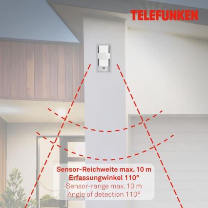 Telefunken 321104TF - Φωτιστικό τοίχου εξωτερικού χώρου με αισθητήρα 1xE27/12W/230V IP44 λευκό