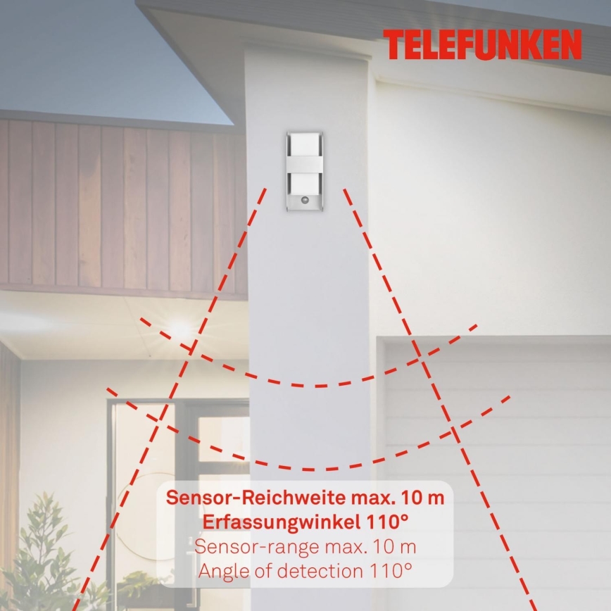 Telefunken 321104TF - Φωτιστικό τοίχου εξωτερικού χώρου με αισθητήρα 1xE27/12W/230V IP44 λευκό