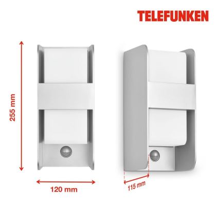 Telefunken 321104TF - Φωτιστικό τοίχου εξωτερικού χώρου με αισθητήρα 1xE27/12W/230V IP44 λευκό