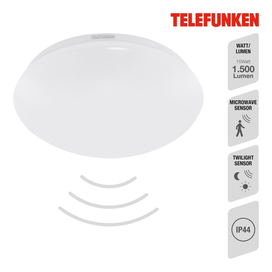Telefunken 602006TF - Φωτιστικό οροφής μπάνιου LED με αισθητήρα LED/15W/230V IP44 4000K