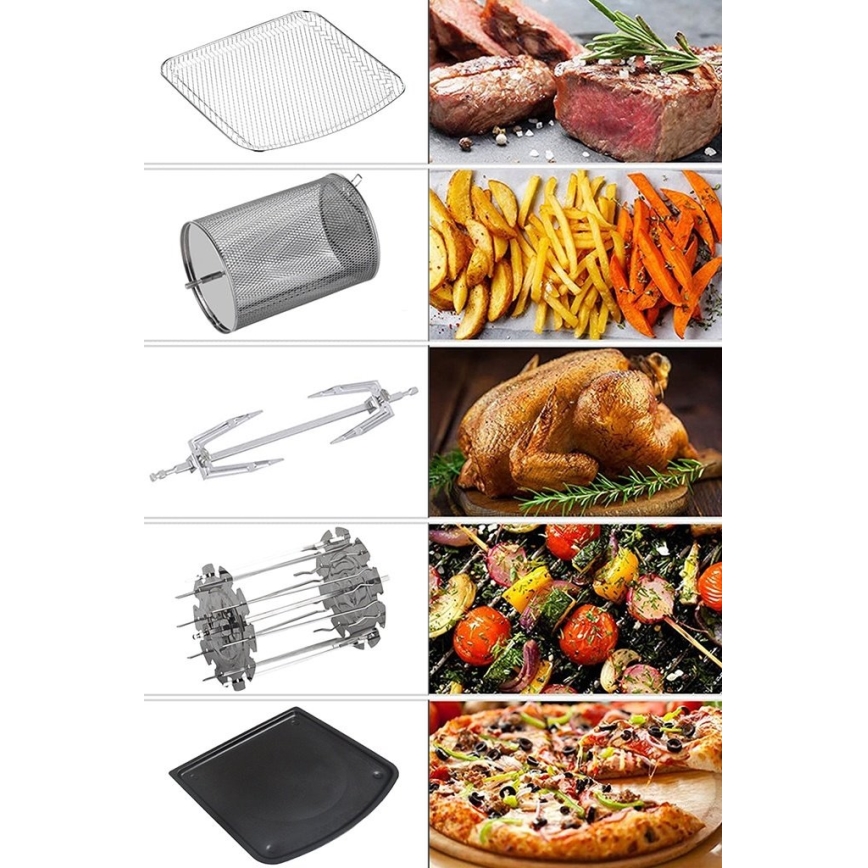 TESLA Electronics AirCook & Grill - Πολυλειτουργική ψηφιακή φριτέζα & γκριλ θερμού αέρα 12 l 1800W/230V Wi-Fi