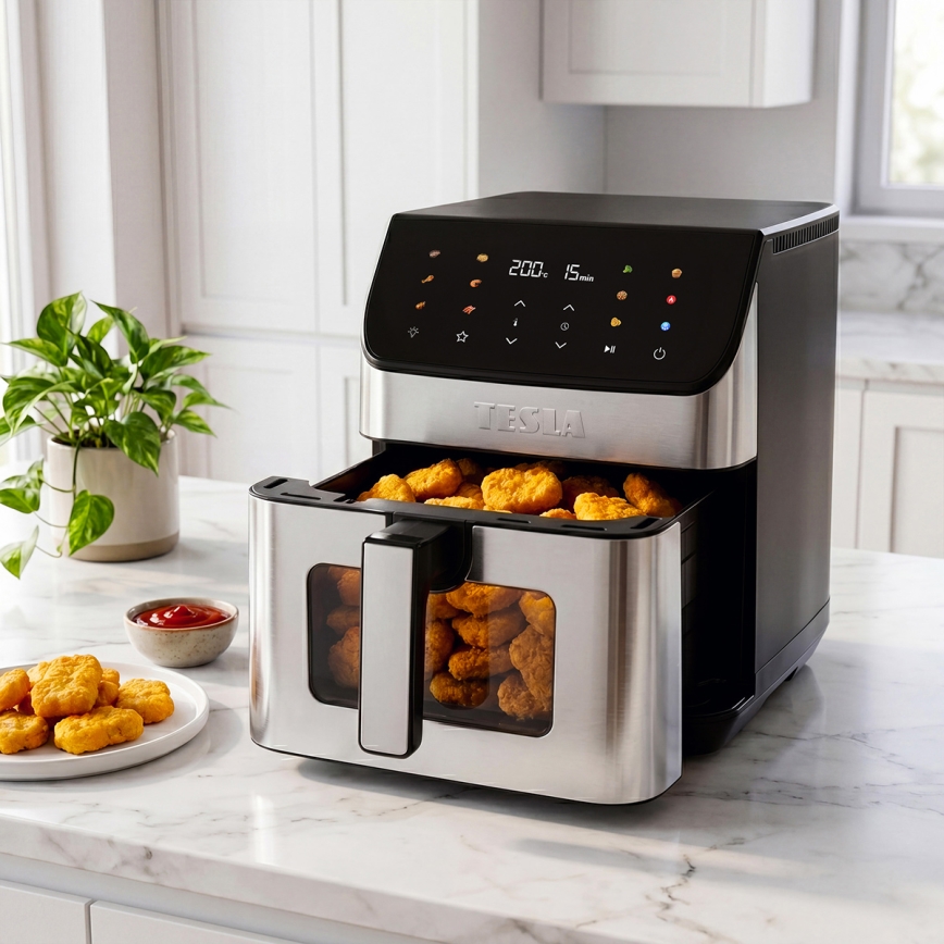TESLA Electronics AirCook - Φριτέζα αέρος 6,5 l 2100W/230V ματ χρώμιο/μαύρο