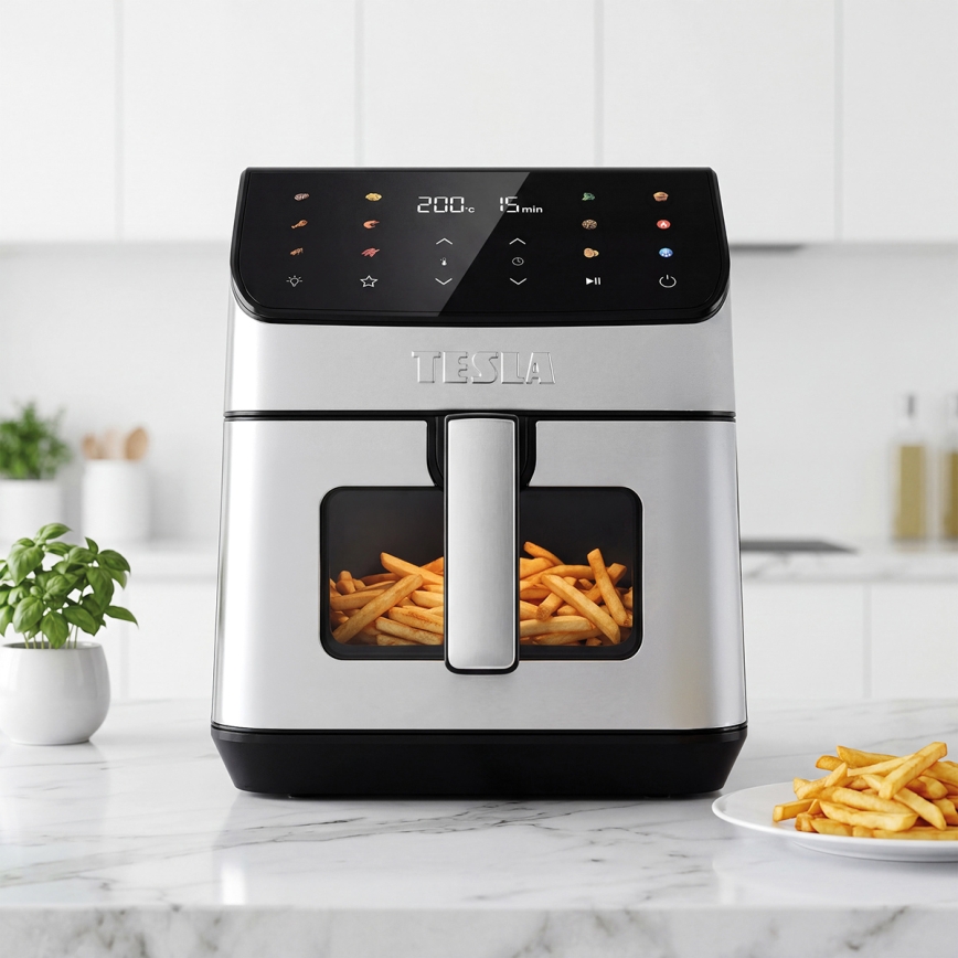 TESLA Electronics AirCook - Φριτέζα αέρος 6,5 l 2100W/230V ματ χρώμιο/μαύρο