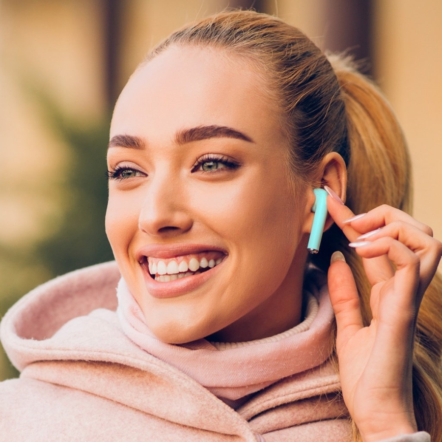 TESLA Electronics - Ασύρματα ακουστικά 300 mAh + 2x 25 mAh IPX4 τιρκουάζ