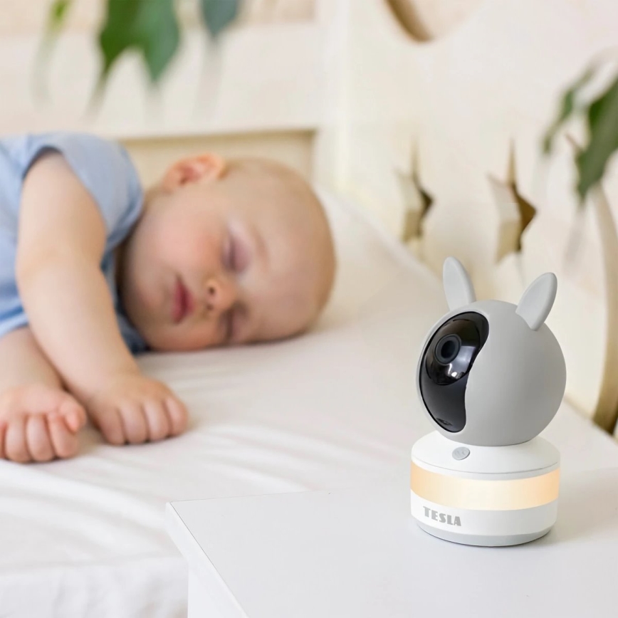 TESLA Electronics Bambino - Έξυπνο βρεφικό μόνιτορ 4 MP 2560p 5V Wi-Fi Tuya γκρι/λευκό