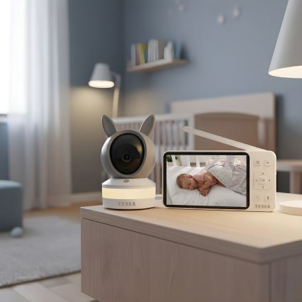 TESLA Electronics Bambino - Έξυπνη βρεφική κάμερα με οθόνη, 4 MP, 2560p, 5V, 5000 mAh, Wi‑Fi, Tuya, γκρι/λευκό
