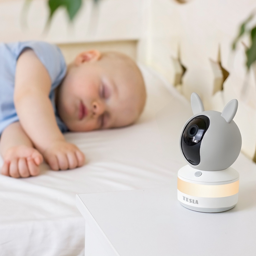 TESLA Electronics Bambino - Έξυπνη βρεφική κάμερα με οθόνη, 4 MP, 2560p, 5V, 5000 mAh, Wi‑Fi, Tuya, γκρι/λευκό
