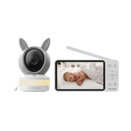 TESLA Electronics Bambino - Έξυπνη βρεφική κάμερα με οθόνη, 4 MP, 2560p, 5V, 5000 mAh, Wi‑Fi, Tuya, γκρι/λευκό