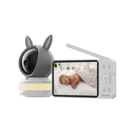 TESLA Electronics Bambino - Έξυπνη βρεφική κάμερα με οθόνη, 4 MP, 2560p, 5V, 5000 mAh, Wi‑Fi, Tuya, γκρι/λευκό