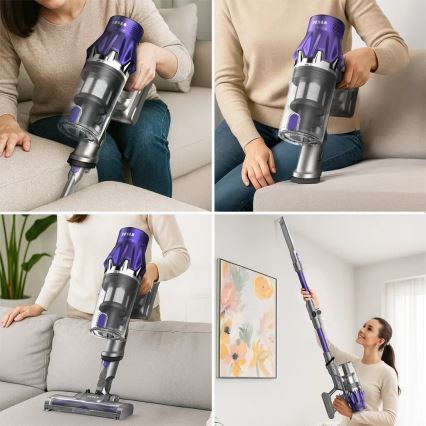 TESLA Electronics PureStar - Ευέλικτη ασύρματη ράβδος ηλεκτρική σκούπα 2 σε 1 250W/2200 mAh γκρι/μωβ