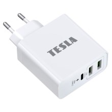 TESLA Electronics - Αντάπτορας φορτιστή USB-C 3σε1 65W λευκό