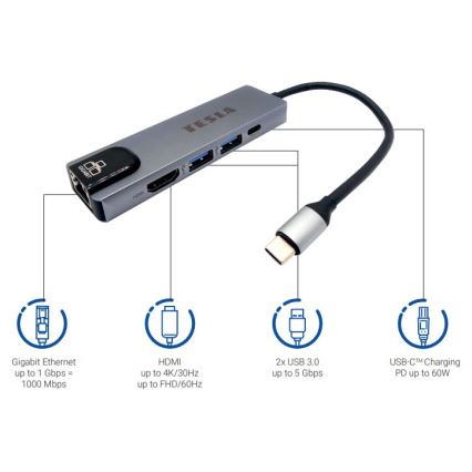 TESLA Electronics - Πολυχρηστικό USB hub 5σε1