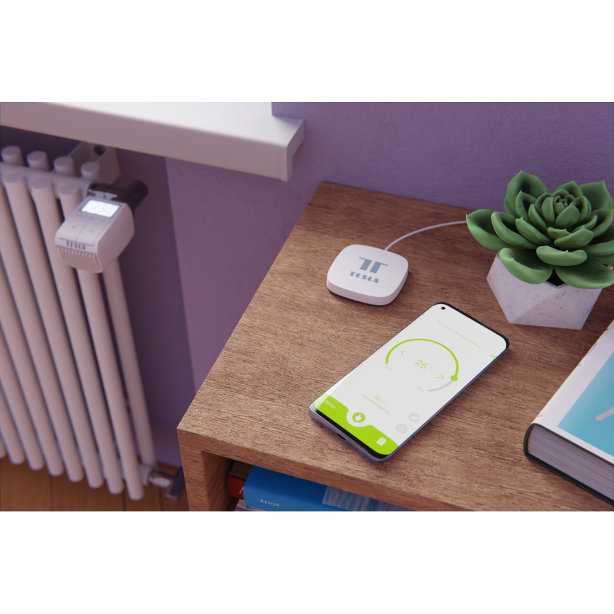 TESLA Smart - ΣΕΤ 3x Έξυπνη ασύρματη θερμοστατική κεφαλή 2xAA + έξυπνη πύλη Hub Zigbee Wi-Fi