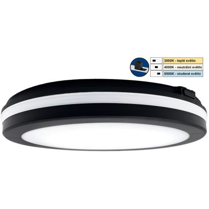 Top Light - Φωτιστικό μπάνιου LED COMET LED/24W/230V 3000/4000/6500K IP54 διάμετρος 30 cm μαύρο