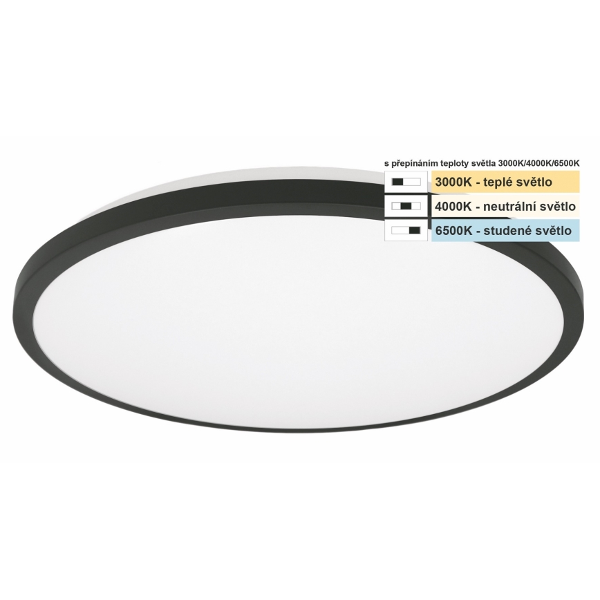 Top Light - Φωτιστικό οροφής μπάνιου LED ONYX LED/10W/230V IP44 3000/4000/6500K διάμετρος 29 cm μαύρο