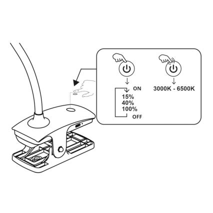 Top Light - Επιτραπέζιο LED φωτιστικό αφής, ρυθμιζόμενης φωτεινότητας, με κλιπ BELLA LED/4,8W/5V 3000-6500K μαύρο