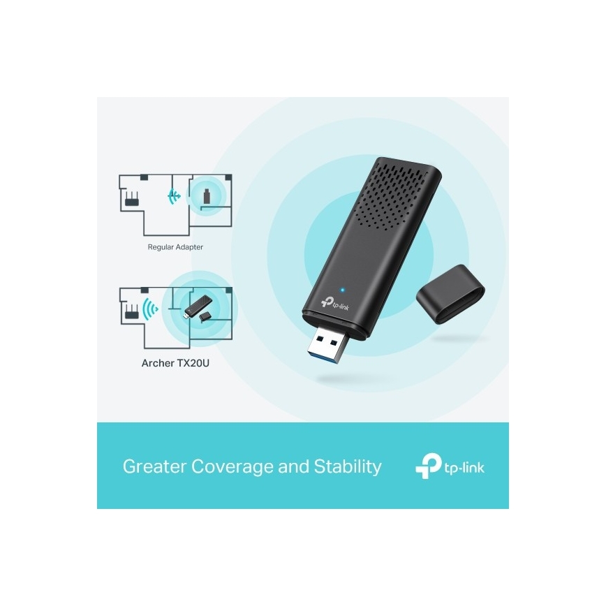 TP-Link - USB ασύρματος προσαρμογέας διπλής ζώνης με Wi‑Fi 6 Archer TX20U