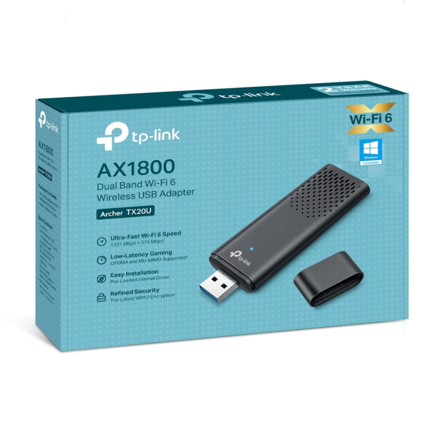 TP-Link - USB ασύρματος προσαρμογέας διπλής ζώνης με Wi‑Fi 6 Archer TX20U