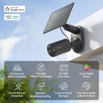 TP-Link - Εξωτερική ηλιακή κάμερα με αισθητήρα, IP65, Wi-Fi
