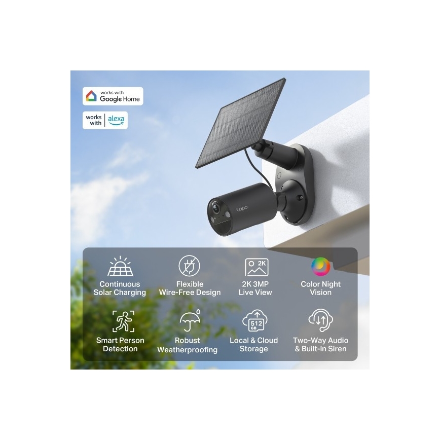 TP-Link - Εξωτερική ηλιακή κάμερα με αισθητήρα, IP65, Wi-Fi
