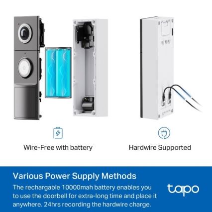 TP-Link - Έξυπνο βίντεο-κουδούνι με αισθητήρα 2K 10000 mAh IP66 Wi-Fi