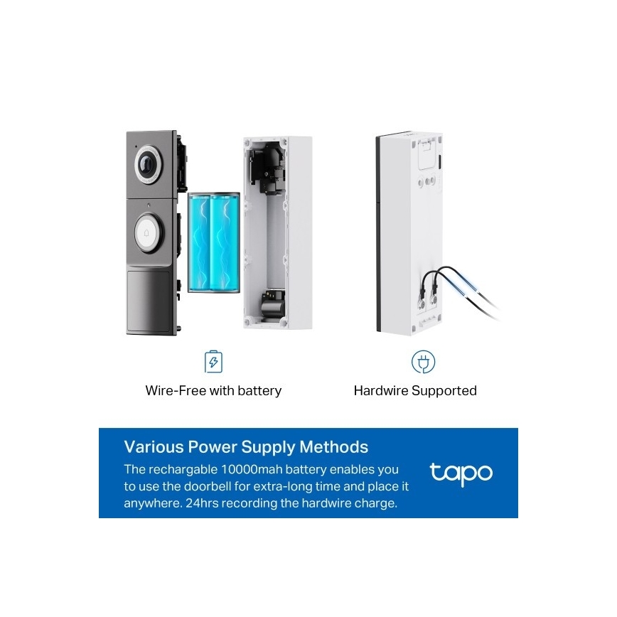 TP-Link - Έξυπνο βίντεο-κουδούνι με αισθητήρα 2K 10000 mAh IP66 Wi-Fi