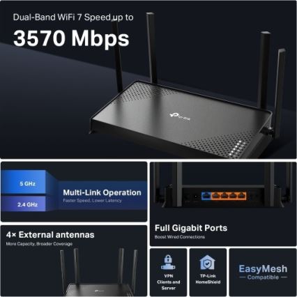TP-Link - Διπλής ζώνης δρομολογητής Wi‑Fi 7 Archer BE220