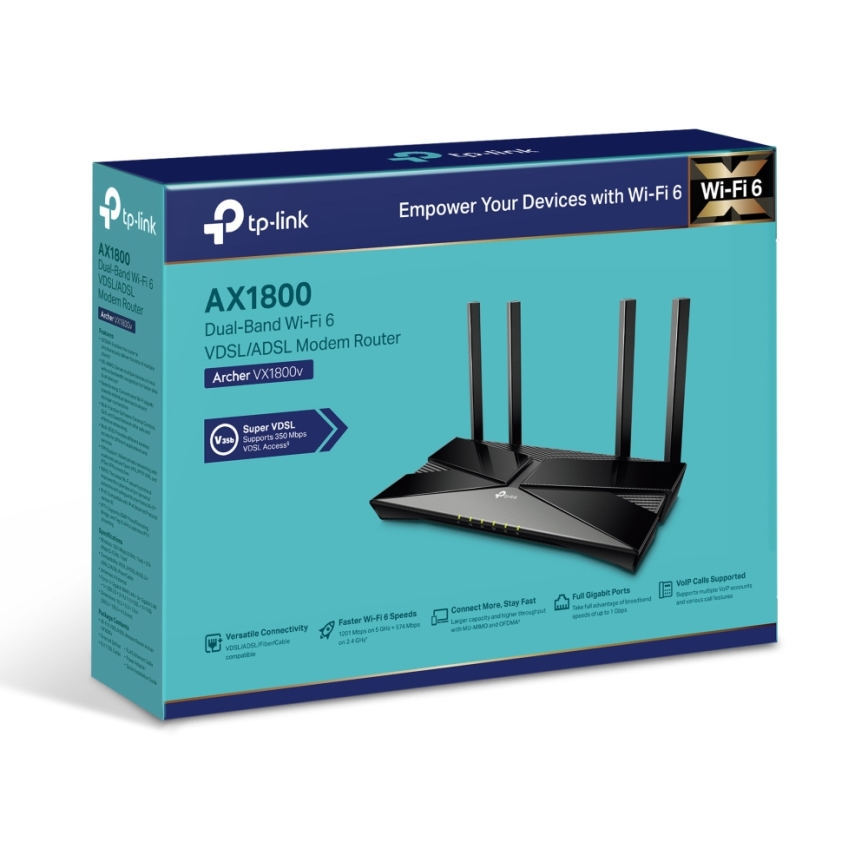 TP-Link - Διπλής ζώνης μόντεμ-δρομολογητής VDSL/ADSL με Wi-Fi 6 Archer VX1800V