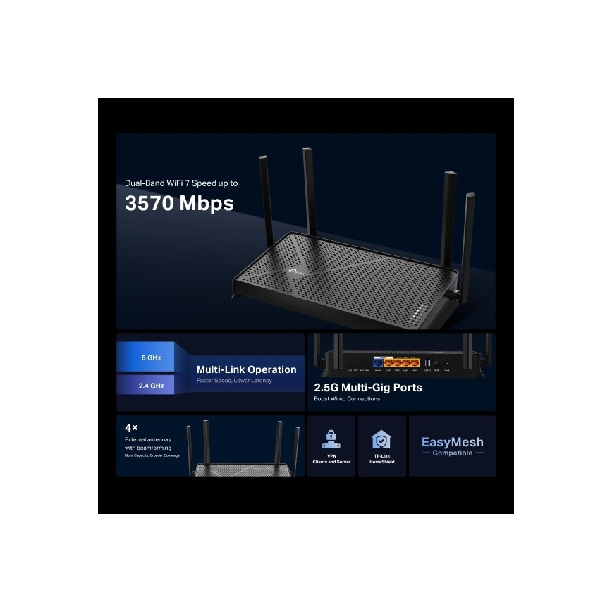TP-Link - Διζωνικός δρομολογητής Wi‑Fi 7 Archer BE230