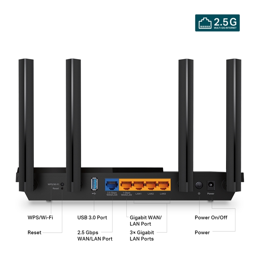 TP-Link - Διπλής ζώνης multigigabit δρομολογητής Wi‑Fi 6 με θύρα 2,5G Archer AX55 Pro