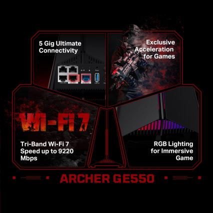TP-Link - Δρομολογητής Wi‑Fi 7 τριπλής ζώνης για gaming Archer GE550
