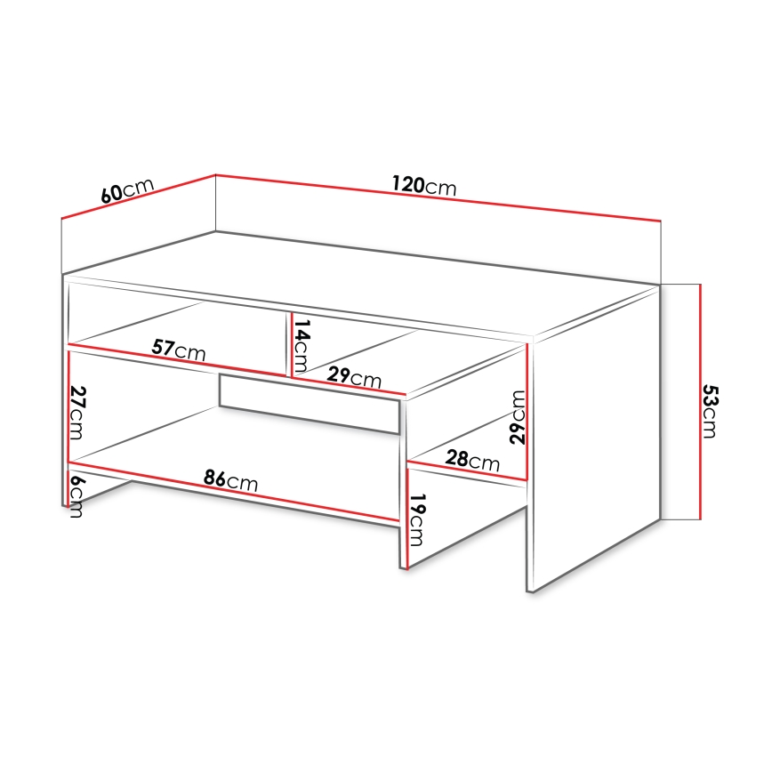 Τραπεζάκι σαλονιού ALVA 53x120 cm λευκό/δρυς grande