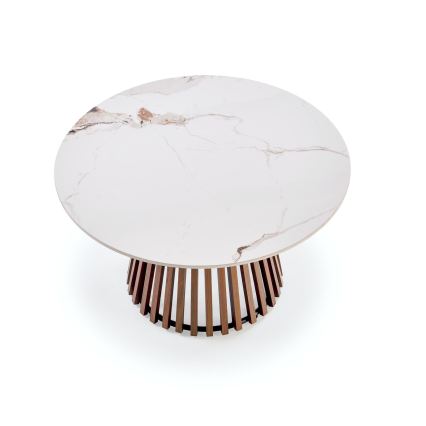 Τραπεζάκι σαλονιού CARINA, διάμετρος 80 cm, καφέ/λευκό με μαρμάρινο ντεκόρ
