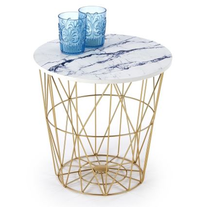 Τραπεζάκι σαλονιού HARISSA 41x42 cm χρυσό/λευκό διακόσμηση μάρμαρο