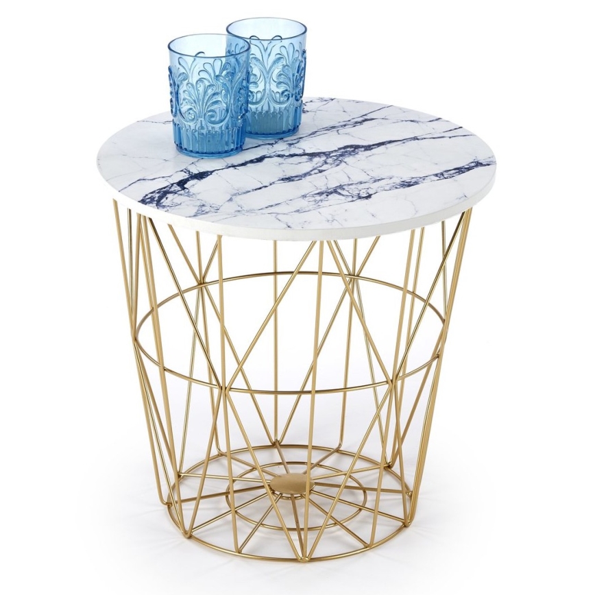 Τραπεζάκι σαλονιού HARISSA 41x42 cm χρυσό/λευκό διακόσμηση μάρμαρο