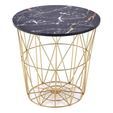Τραπεζάκι σαλονιού HARISSA 41x42 cm χρυσό/μαύρο διακόσμηση μάρμαρο