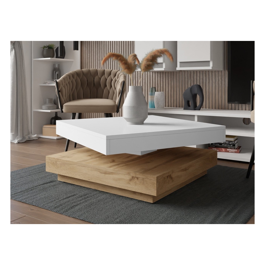 Τραπεζάκι σαλονιού NENANI 34x70 cm λευκό/δρυς wotan