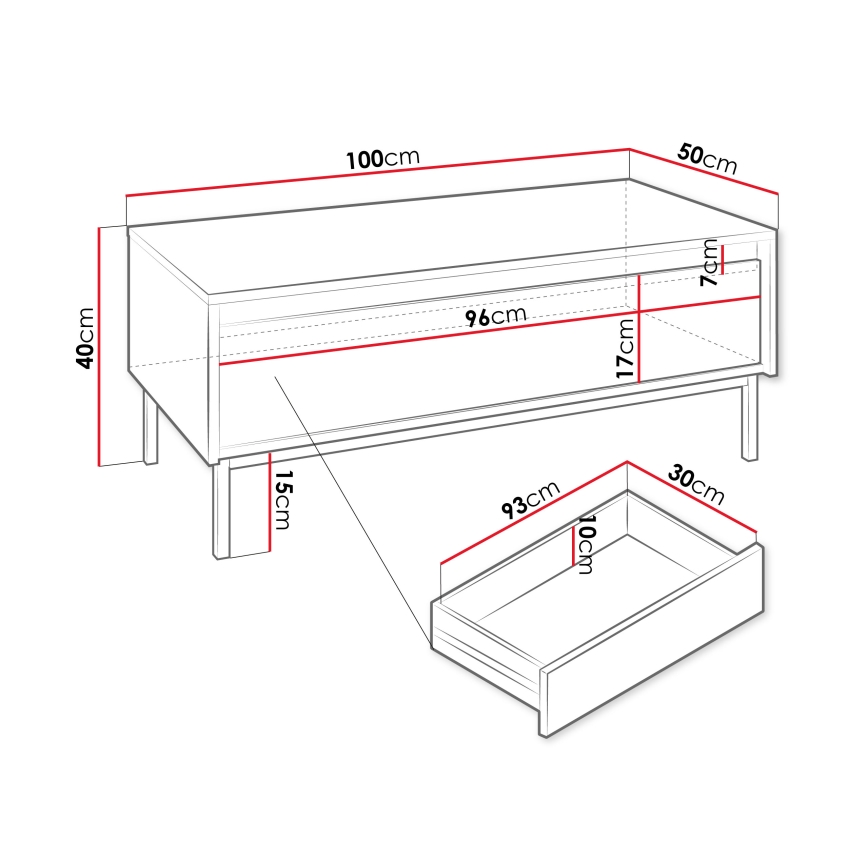Τραπεζάκι σαλονιού OZMI 40x100 cm μαύρο