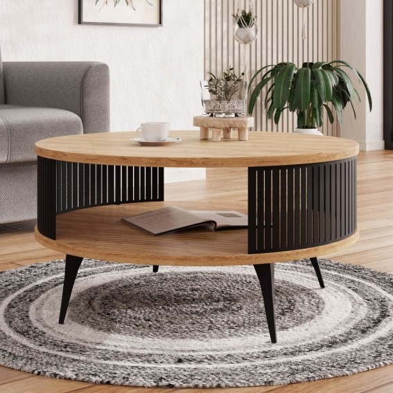 Τραπεζάκι σαλονιού ROENNI 44x75 cm μαύρο/χρυσαφί δρυς