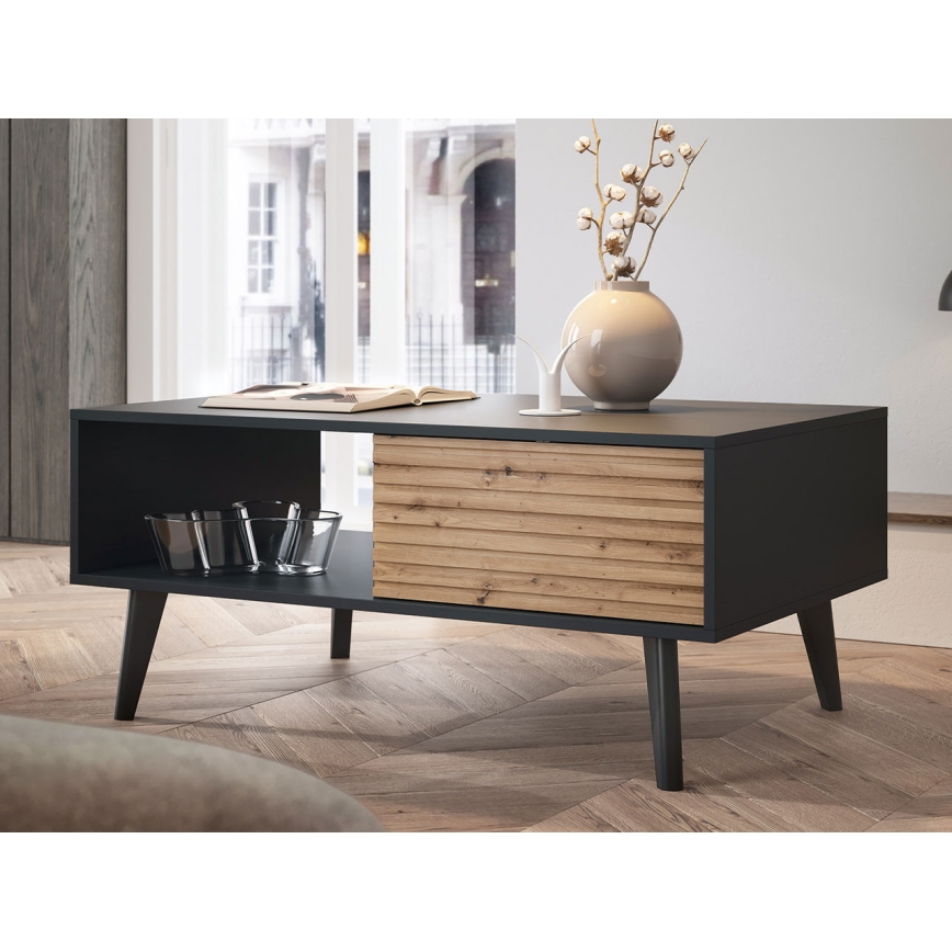 Τραπεζάκι σαλονιού WILLOW 46x104 cm μαύρο/δρυς artisan