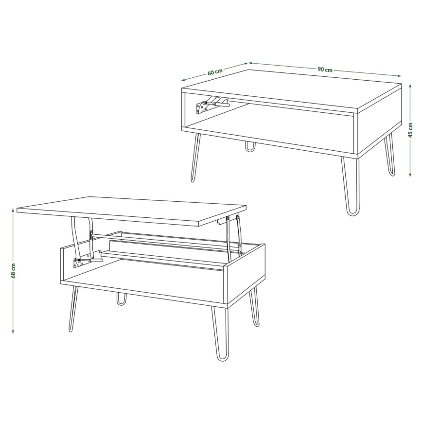 Τραπεζάκι σαλονιού με ανασηκούμενη επιφάνεια και ράφι HALIJA λευκό/μαύρο