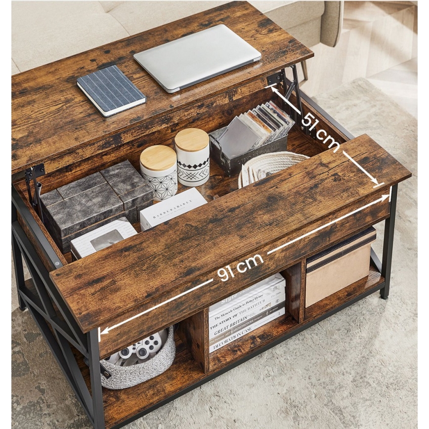 Τραπεζάκι σαλονιού με ανασηκούμενη επιφάνεια NYRO καφέ/μαύρο