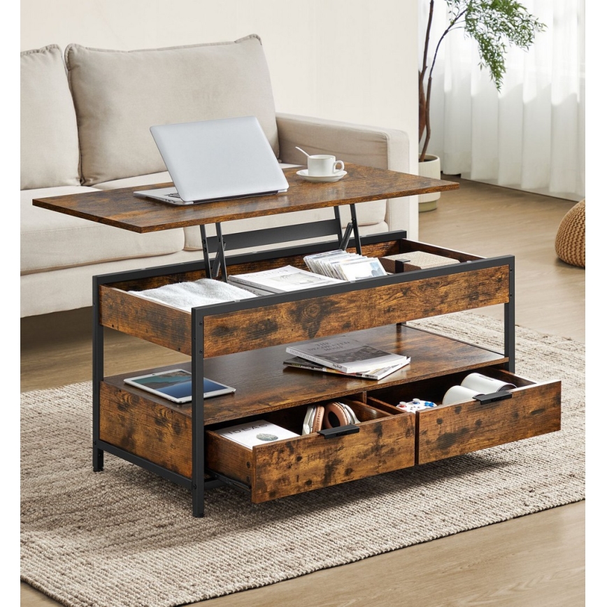 Τραπεζάκι σαλονιού με ανασηκούμενη επιφάνεια NYRO καφέ/μαύρο