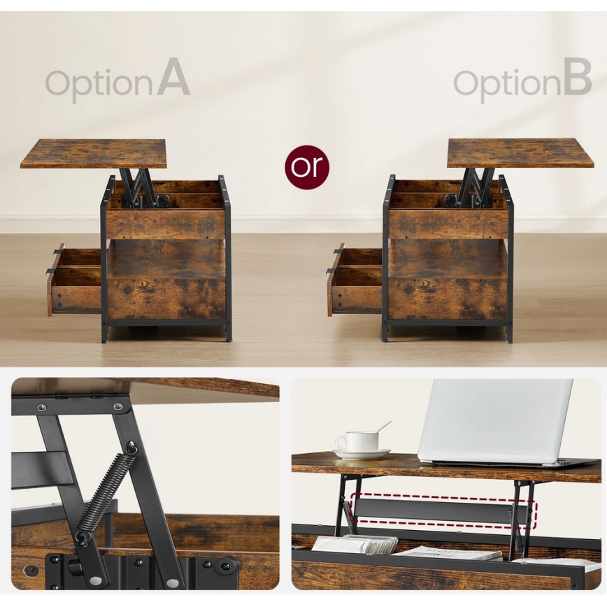 Τραπεζάκι σαλονιού με ανασηκούμενη επιφάνεια NYRO καφέ/μαύρο