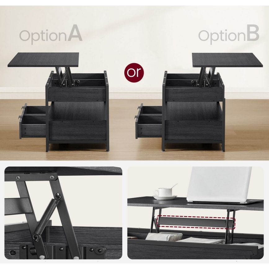 Τραπεζάκι σαλονιού με ανασηκούμενη επιφάνεια NYRO μαύρο